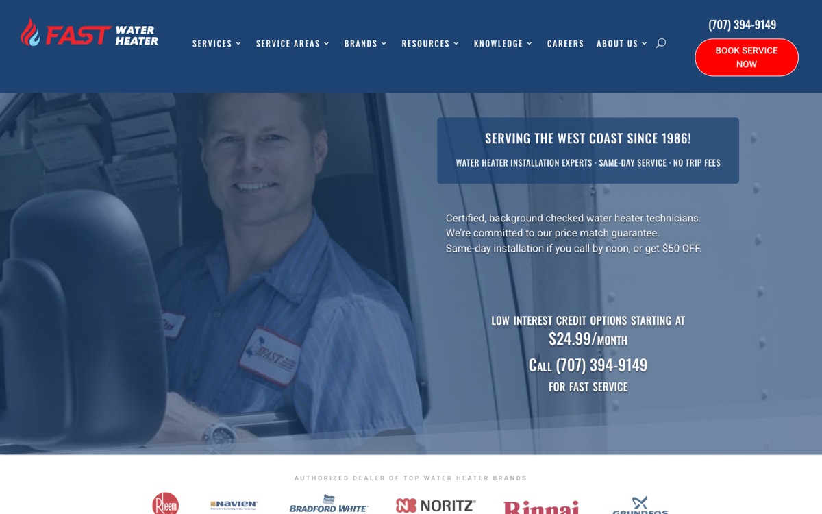 Fast Water Heater Company's homepage