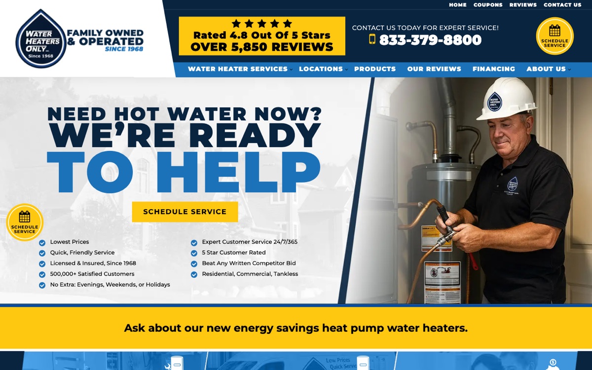 Water Heaters Only, Inc.'s homepage