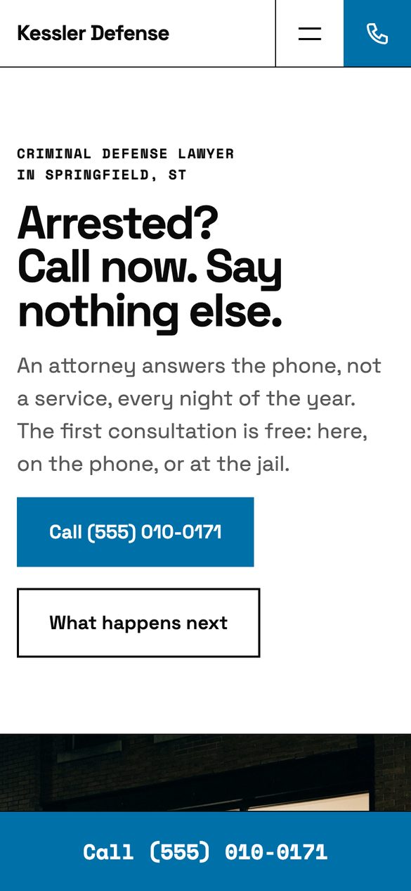 The Kessler Defense kit's homepage on a phone