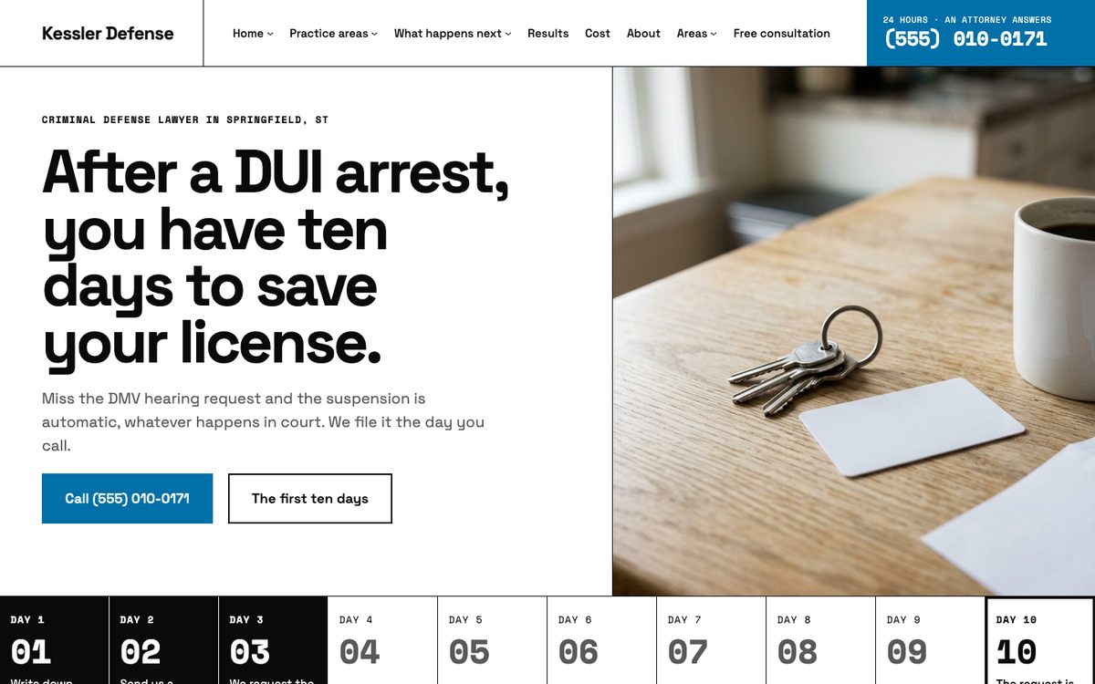 Ten days homepage of the Kessler Defense kit