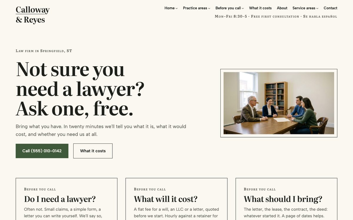 The desk homepage of the Calloway & Reyes kit