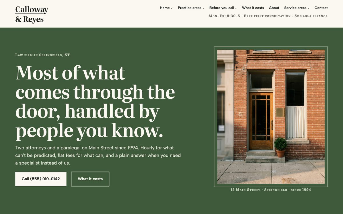 Moss homepage of the Calloway & Reyes kit