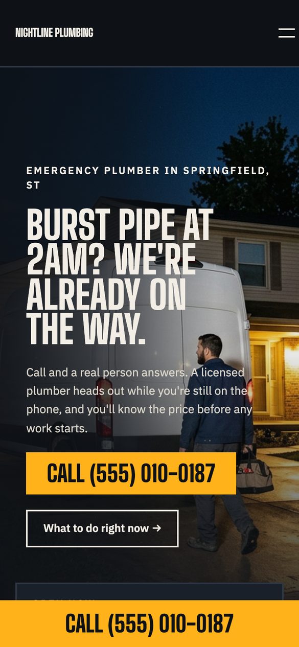 The Emergency Plumber kit's homepage on a phone