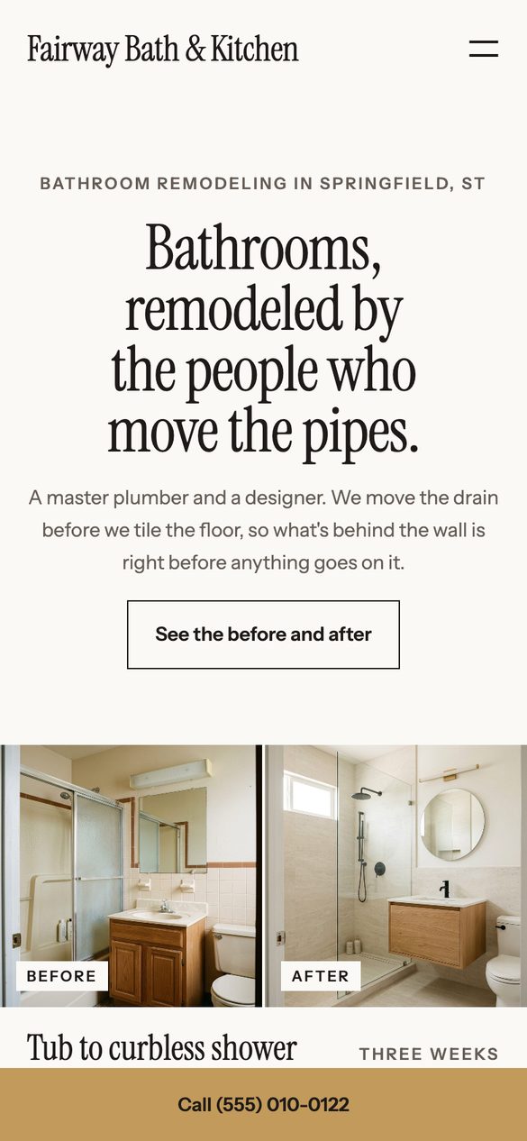 The Bath & Kitchen Remodel kit's homepage on a phone