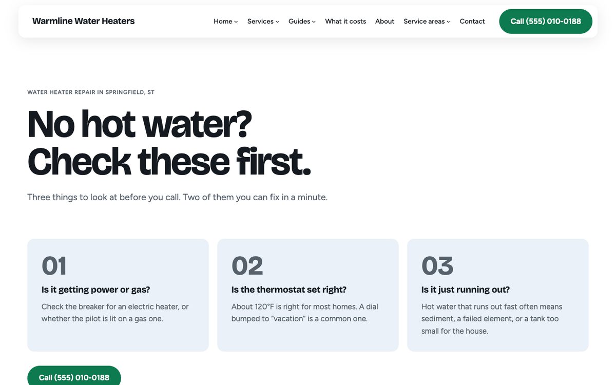 No hot water? homepage of the Water Heater kit