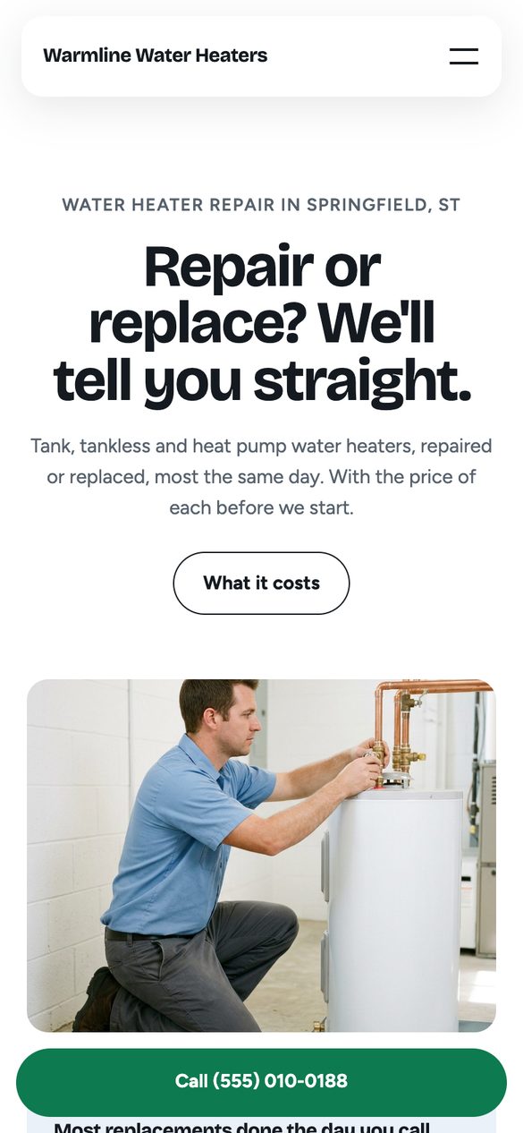 The Water Heater kit's homepage on a phone