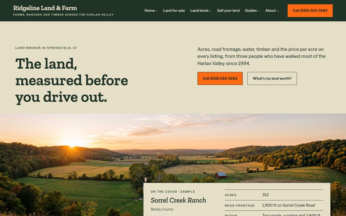The Ridgeline Land & Farm kit's homepage
