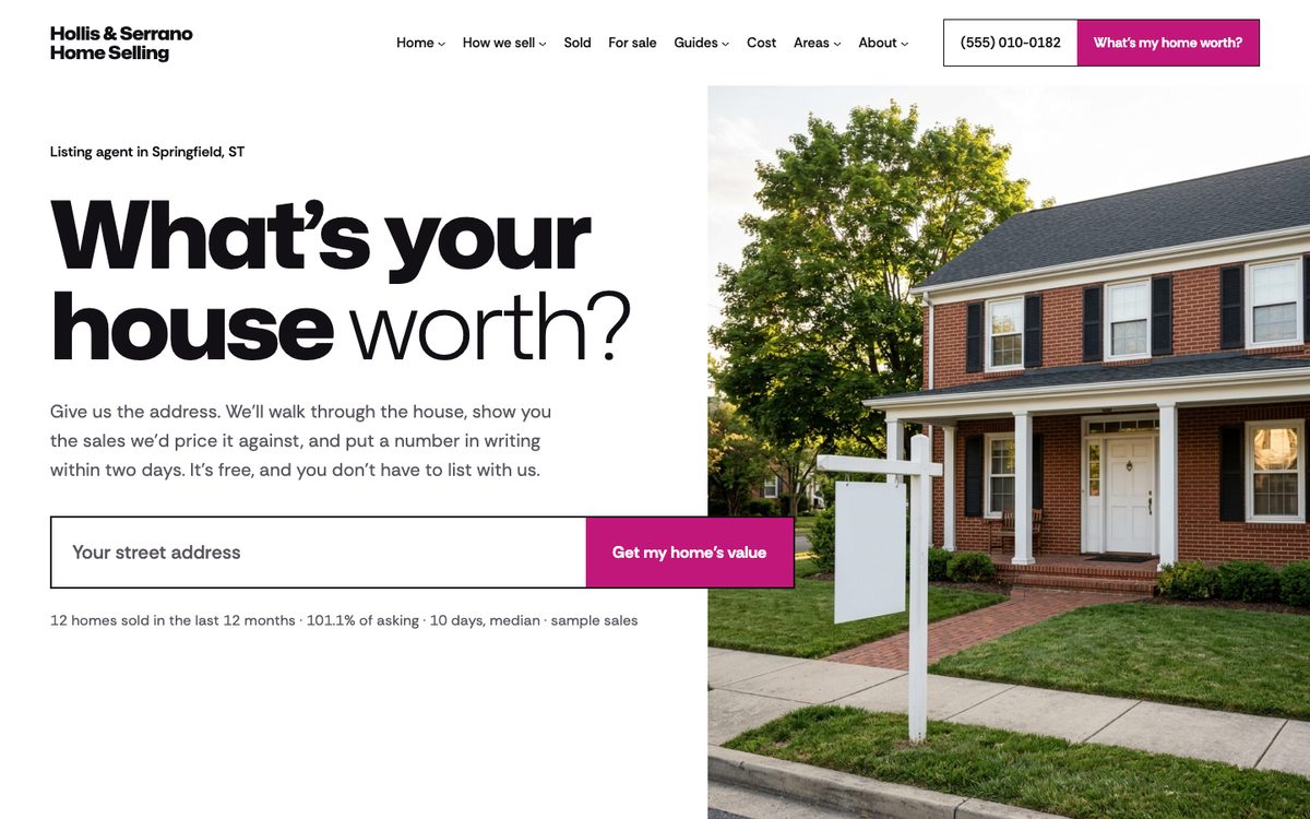 The Hollis & Serrano Home Selling kit's homepage