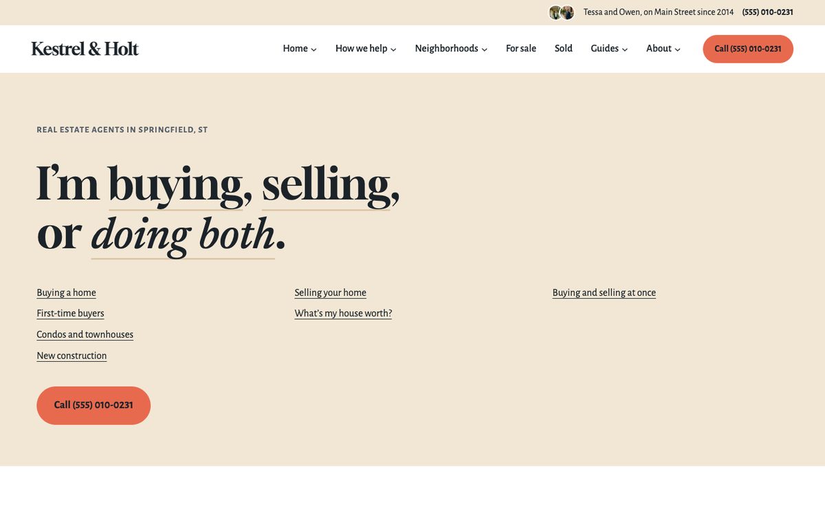 The sentence homepage of the Kestrel & Holt kit