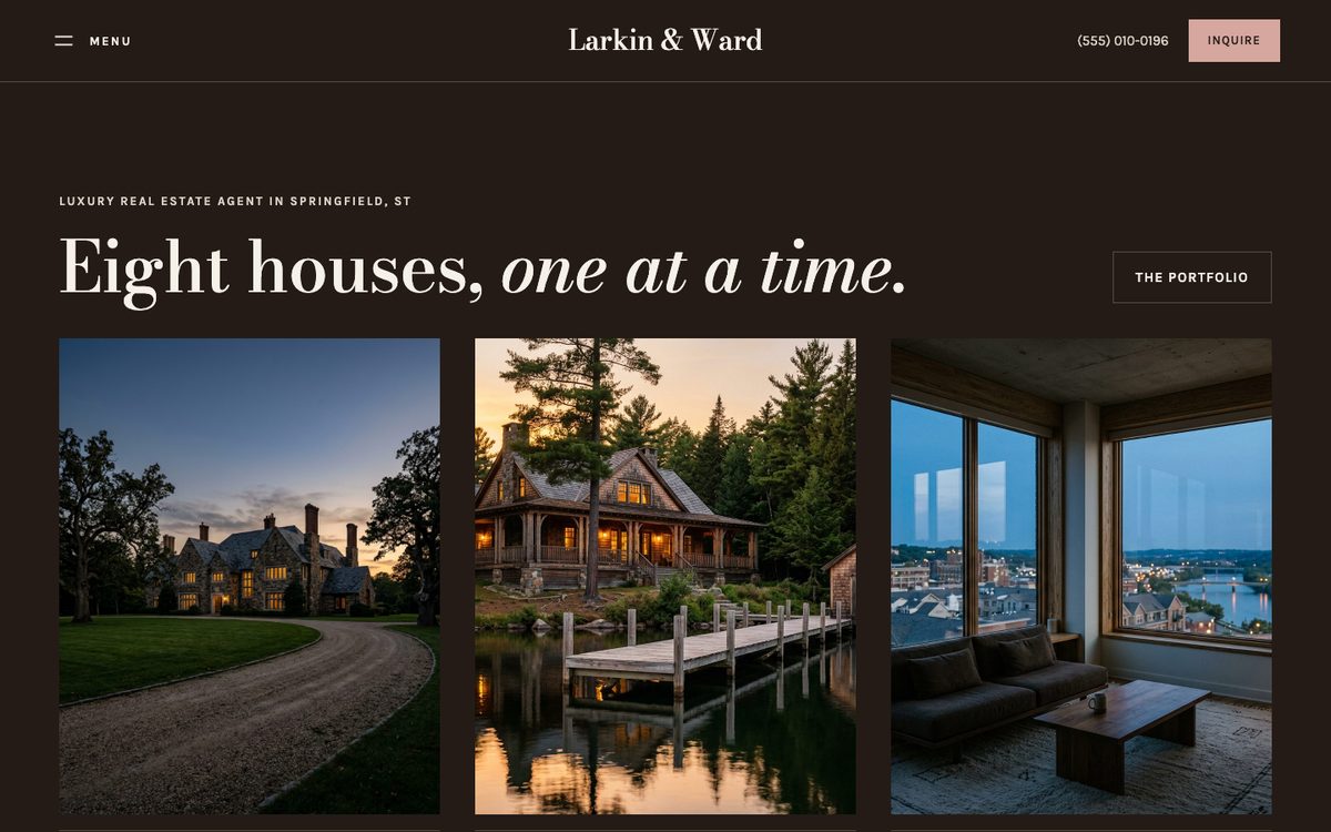 The portfolio homepage of the Larkin & Ward kit