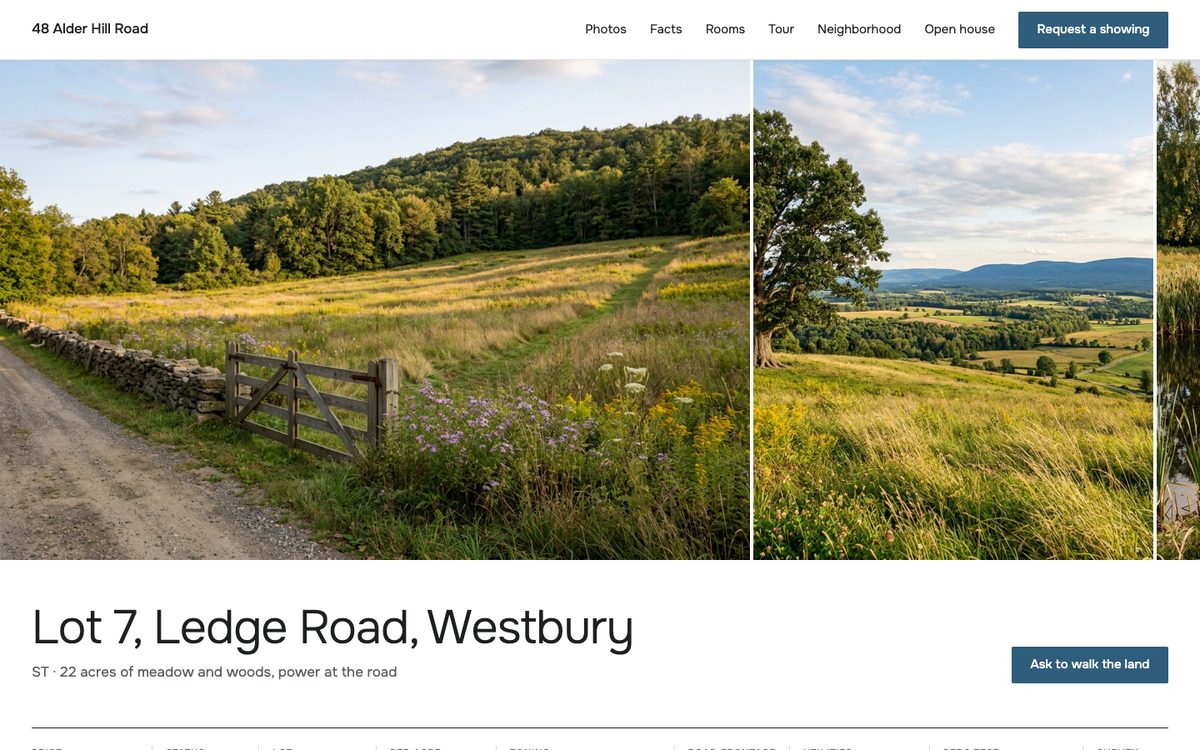 The land homepage of the 48 Alder Hill Road kit